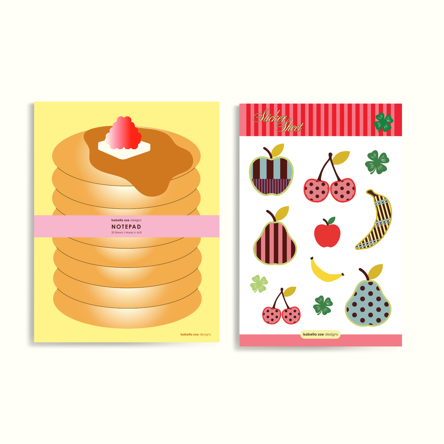 Stationery Lover Bundle - Pancake Notepad and Lucky Fruits Sticker Sheet