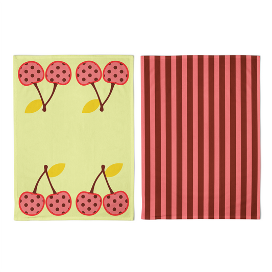 Cherry & Striped Tea Towel Set